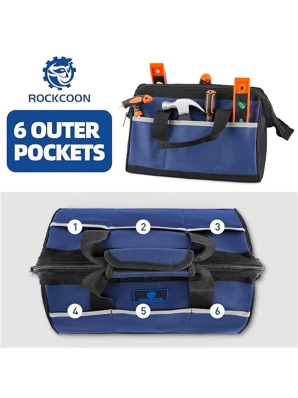 13 Inch Heavy Duty Waterproof Tool Bag Wide Mouth Oxford Nylon Blue Black